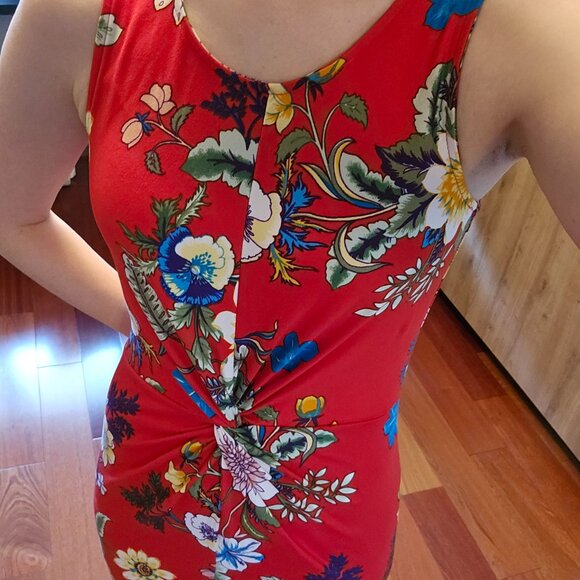 Colourful Floral red dress Colori, made in Canada - Picture 2 of 9